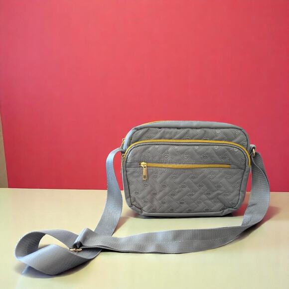 Nylon Quilted Organizing Gray Bag Gold Tone Hardware - Picture 1 of 4